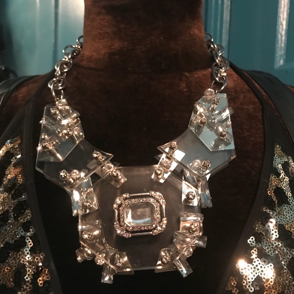Oversized lucite and crystal statement necklace